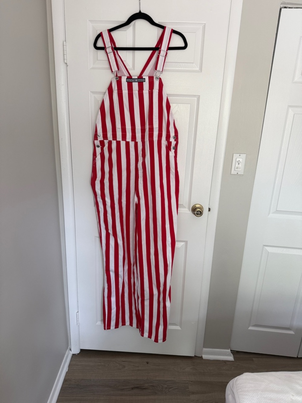 Red & White Striped Game Day Overalls - Adult Unisex Large (Like New)
